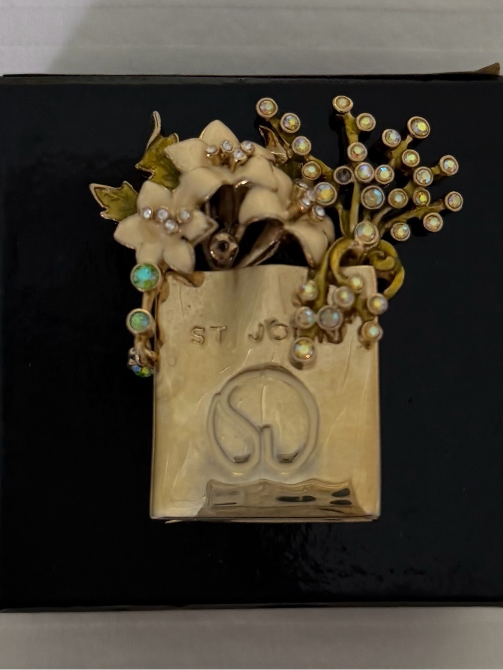 St John Unique vintage Gold Floral Pearl Brooch - Women Jewelry